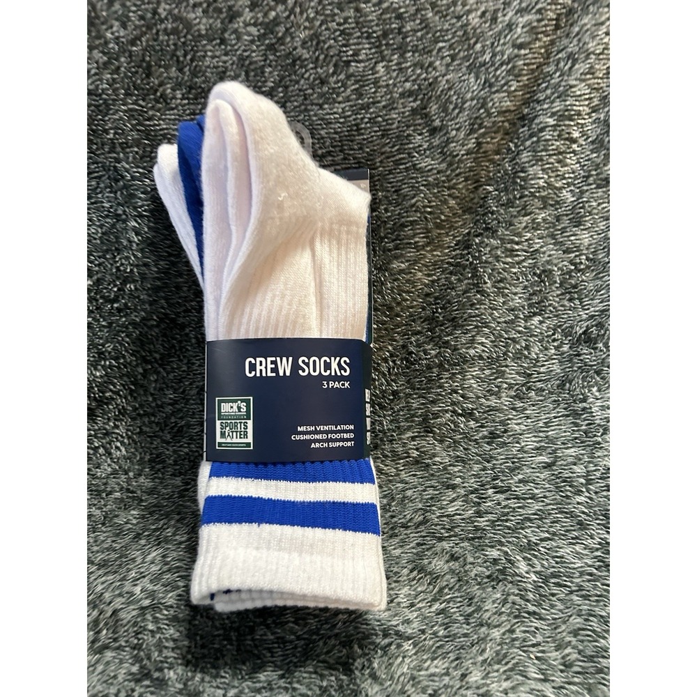 Dick's Sporting Goods Team Royal Blue Combo 3 Pack Crew Socks Unisex Large (SC2)